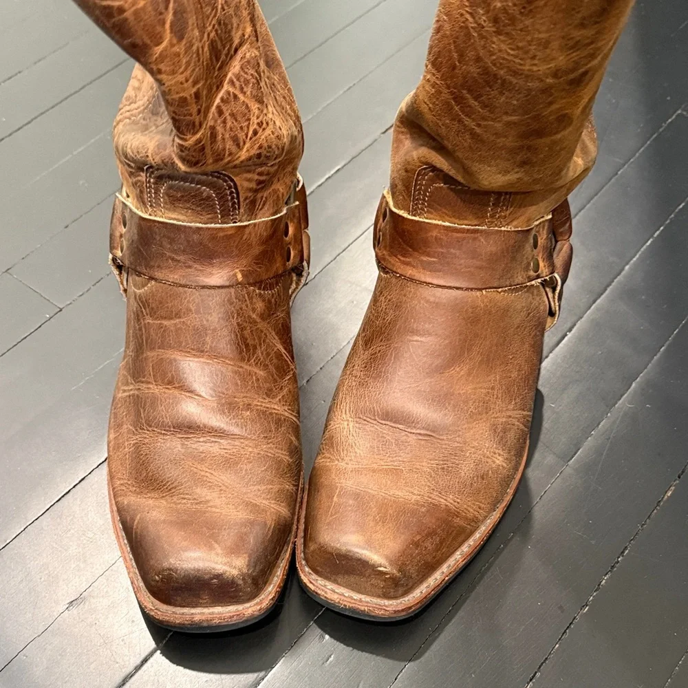 Frye Brown Leather Harness Cowboy Boots MENS SIZE 11 - Picture 4 of 11
